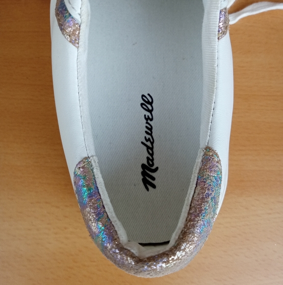 NWT Madewell Sidewalk Low-Top Suede Toe Sneakers in Irridescent Leather - Picture 8 of 15